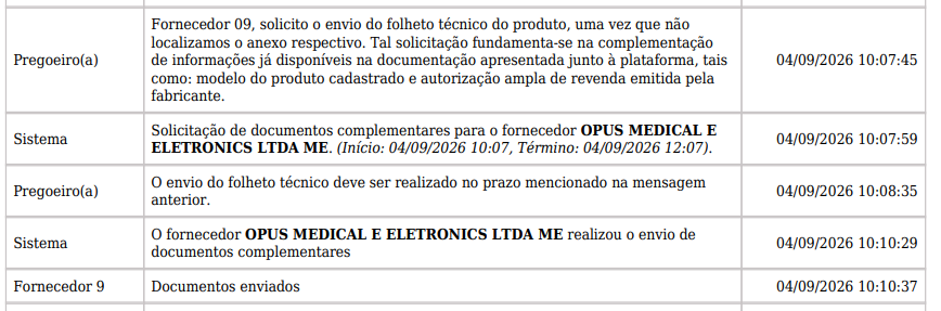 Captura de tela da diligência do Pregão Eletrônico nº 18/2026
